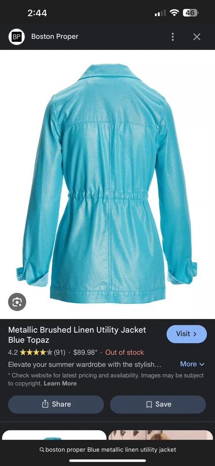 Boston Proper Blue Topaz Metallic Utility Jacket M - Image 4 of 4