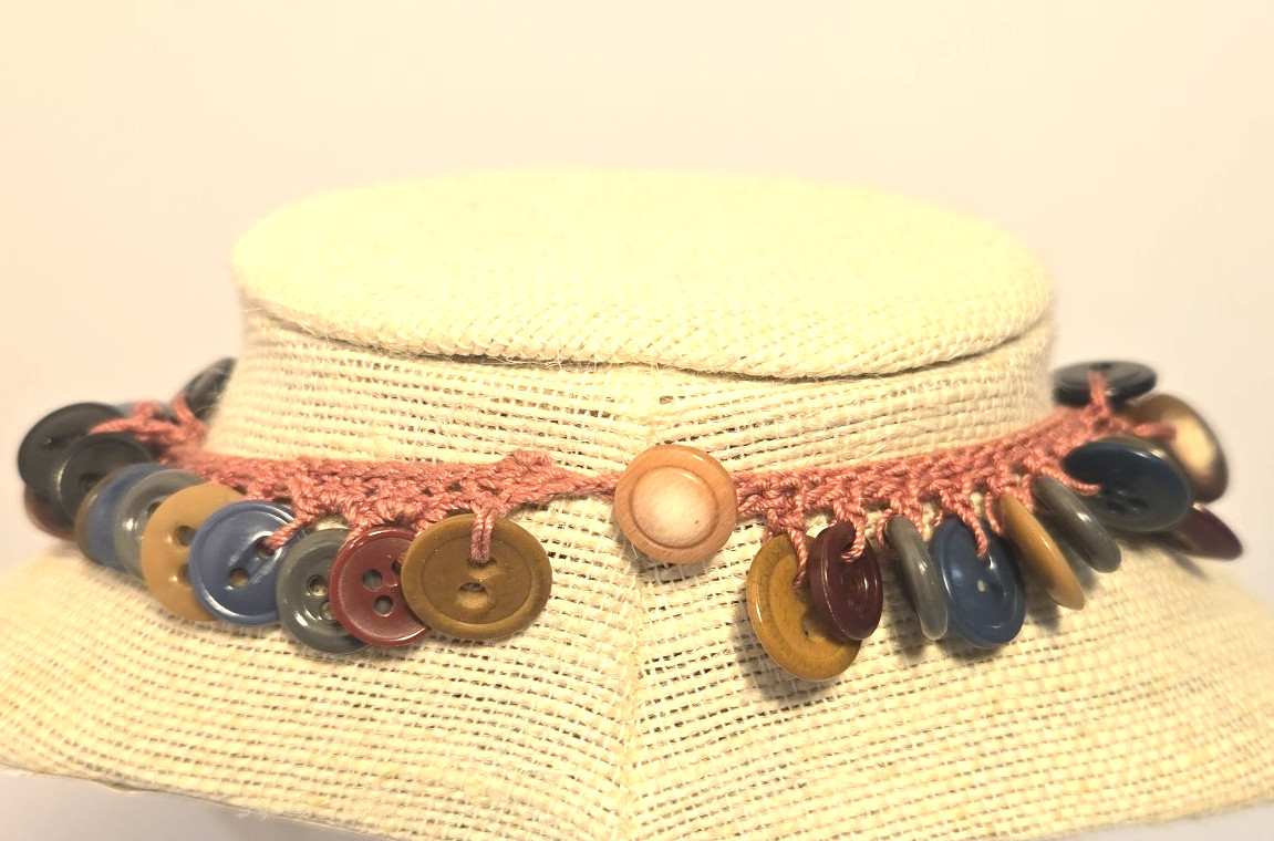 Vintage Hand Crocheted Statement Button Necklace - image 6
