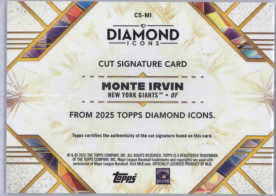 2025 Topps Diamond Icons Monte Irvin Corte Firma Automático/4 Gigantes Salón de la fama Foto 2 de 2