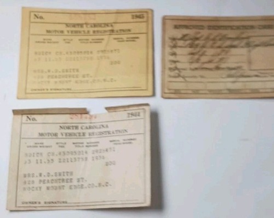 #ad #ad 1944 1945 North Carolina Motor Vehicle Registration Cards 1936 Buick Rocky Mount $29.95