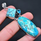 Tibetan Turquoise, Blue Topaz Gemstone Jewelry Pendant 3.40"