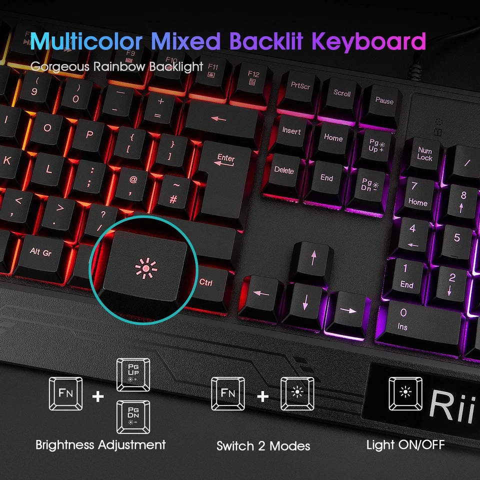 Rii Gaming Keyboard and Mouse,RGB Light Up Keyboard and Mouse Set for PS4,Xbox - Image 3 of 4