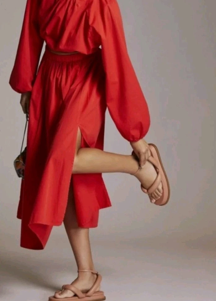Sundry Red Cotton Midi Skirt Pull On Size 2