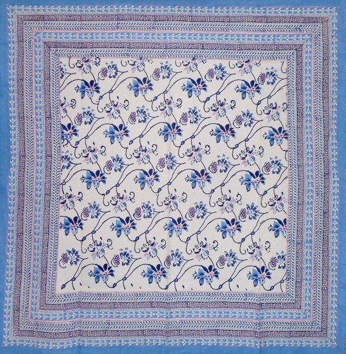 Ajit Flowers Block Print Square Cotton Tablecloth 60" x 60" Blue - 第 1/2 張圖片