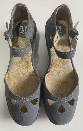 FLY LONDON - Women’s Yuna Blue Leather wedge Shoes - UK SIZE 7 / EUR 40 - Imagen 10 de 14