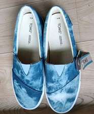 Tom’s Alpargata Fenix Slip On Women's Blue Washed Denim Tiedye Size 11 