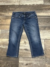 Silver Aiko Capri Jeans Women's 30 dark Blue stretch Denim