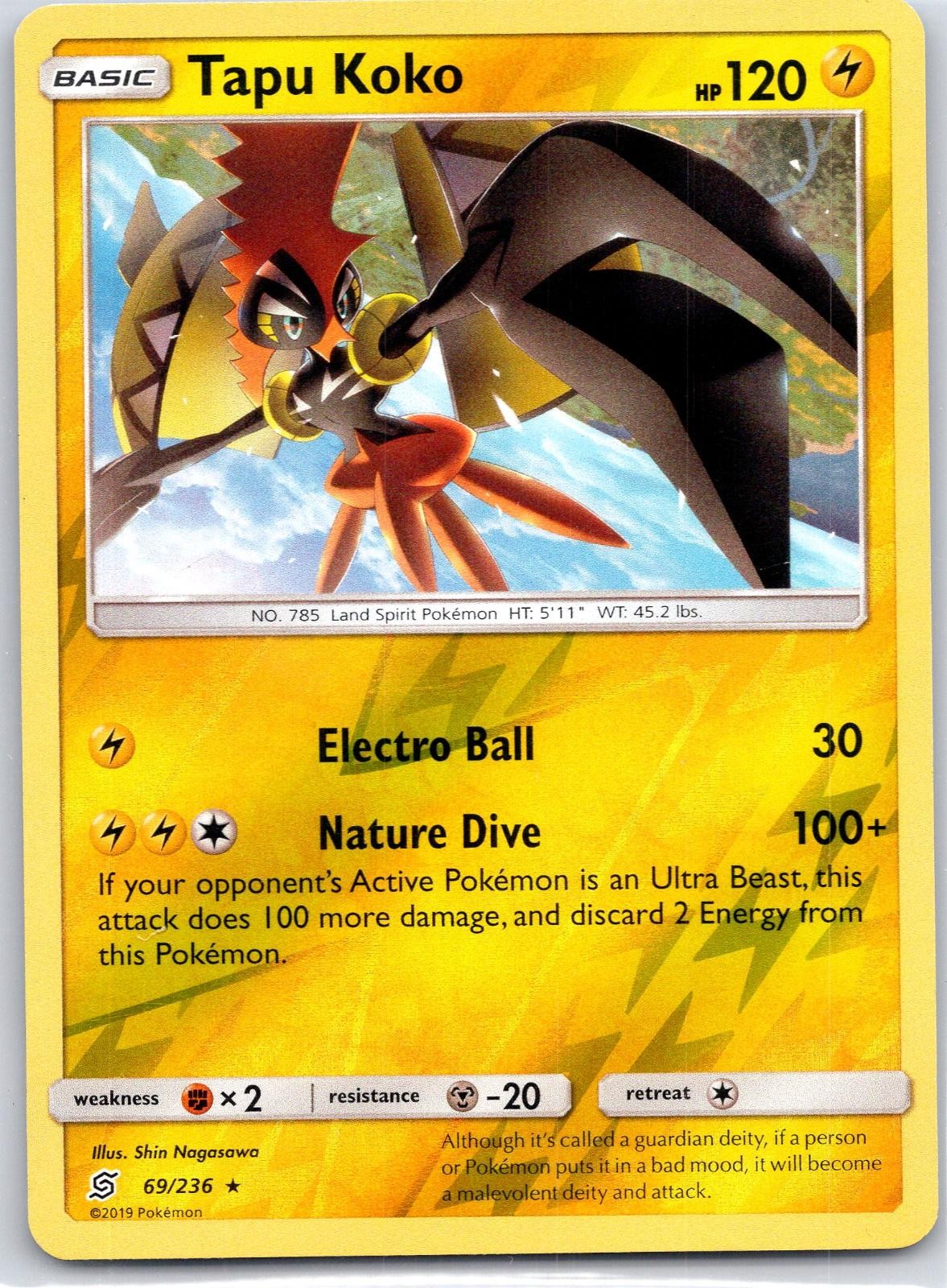 Tapu Koko 69/236 Rare Unified Minds Pokemon Reverse Holo Lightly Played