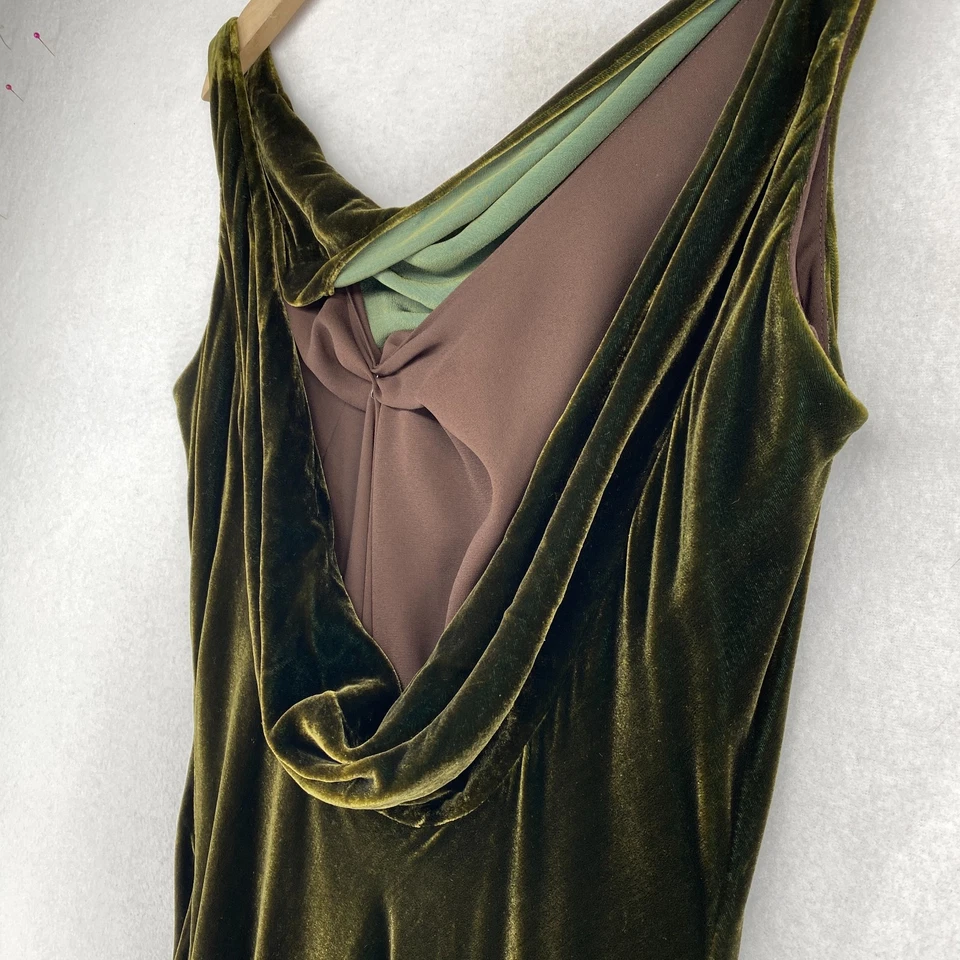 Vestido CARMEN MARC VALVO 8 Terciopelo Mezcla Seda Capucha Cuello Maxi Cóctel Verde HK DE COLECCIÓN Foto 2 de 4