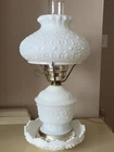 Vintage Fenton White Milk Glass Hurricane Lamp Daisy & Button Gone With The Wind