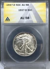 1937-D U.S. 50c Walking Liberty Half Dollar ANACS AU58
