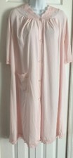 Vintage Shadow Line Pink Robe Button Up Gown Duster Small Floral Lace Trad Wife