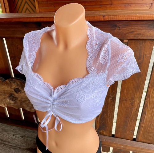 Dirndlbluse Nina von C. Gr. 42 Zugband, weiß Spitze, kurzarm 16 462 718 Blüten - Bild 6 von 12