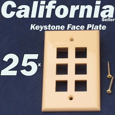 25 Faceplate 6 Port Keystone Jack RJ45 CAT5 CAT5e CAT6 Network Wall Plate Ivory