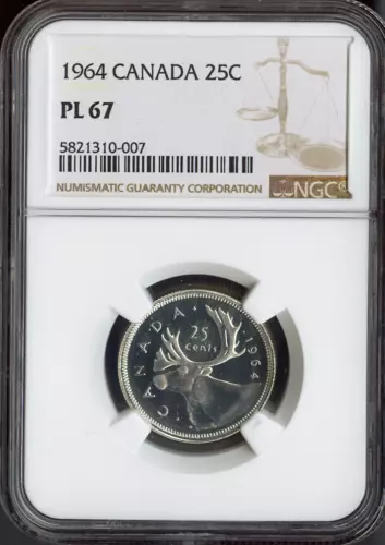 1964 Canada 25 Cents Silver 25C NGC PL67 Quality