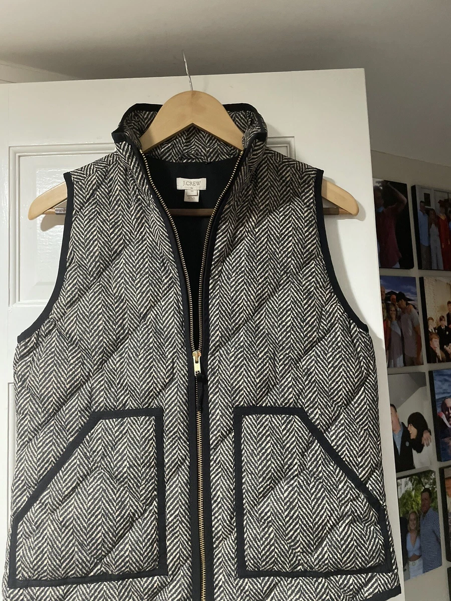 J.Crew Excursion Puffer Vest Women s XS Black Herringbone Pattern