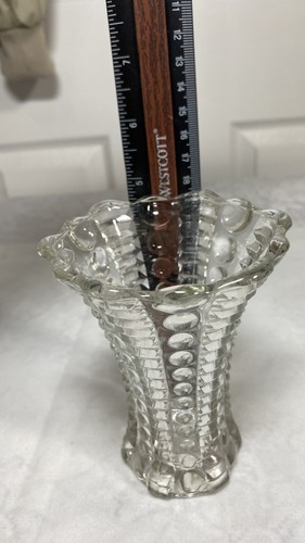 Vaso 5", bolla e barre vintage epoca depressione ancoraggio, trasparente con uncinetto - Foto 8 di 12