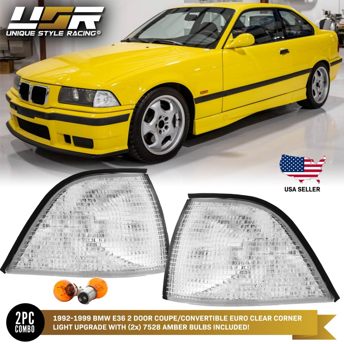Euro Clear Corner Light Pair For 92-99 BMW E36 2D Coupe/Cabrio M3