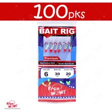 Size 6 Fishing sabiki Red 6-Hook Premium Bait Rigs FW496 Mylar Fish Skin tassel