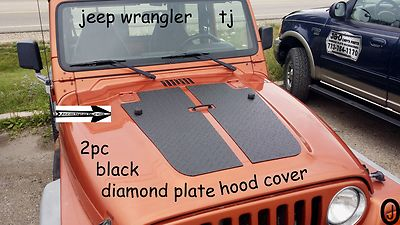 #ad Fits Jeep Wrangler TJ 2 pc black Diamond Plate Hood Cover no Washer Fluid Hole $126.95