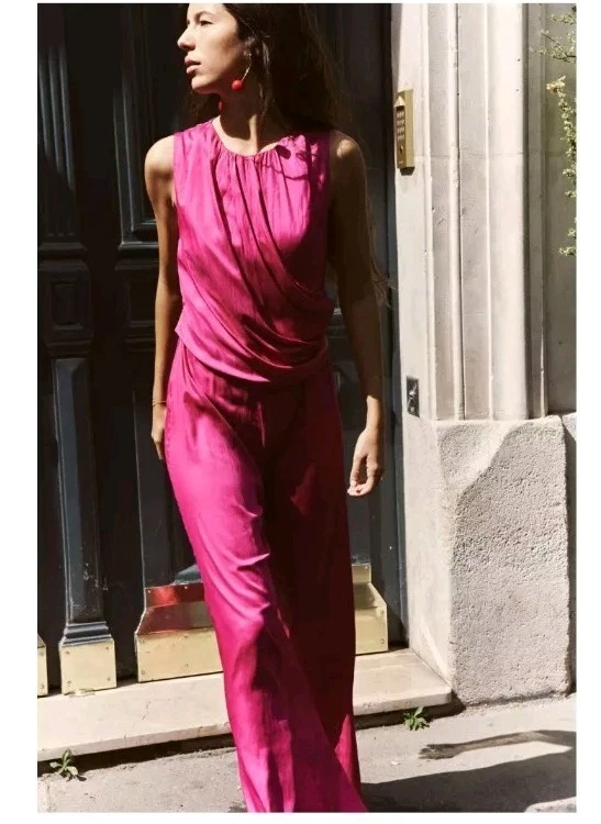 Nuevo con etiquetas ZARA CINTURA FRUNCIDA EFECTO SATINADO MONO TALLA L Foto 4 de 4