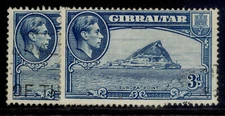GIBRALTAR GVI SG125 + 125a, 3d PERF VARIETIES, FINE USED.