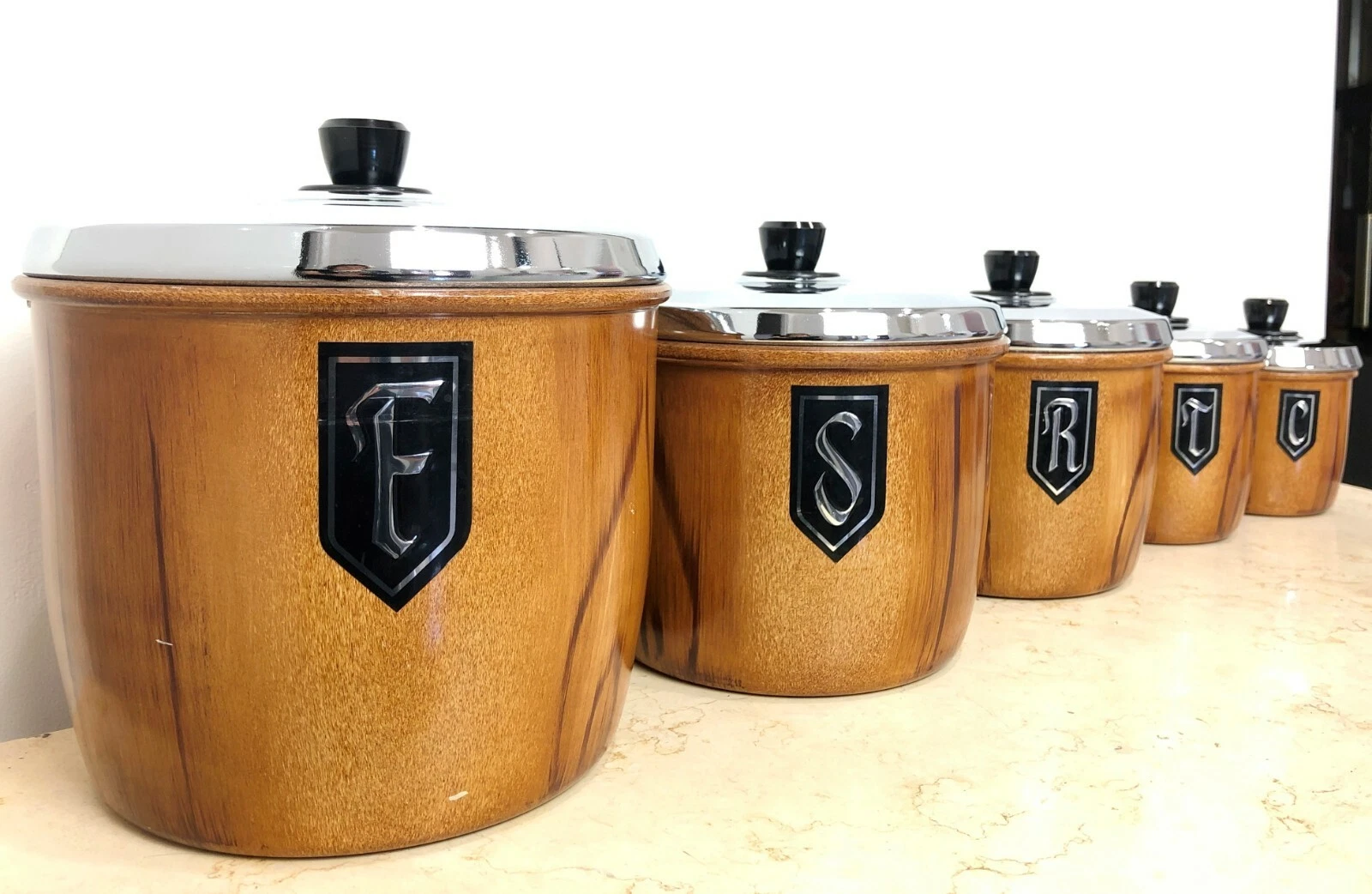 Vintage Set of 5x Retro Kitchen Canisters #1973