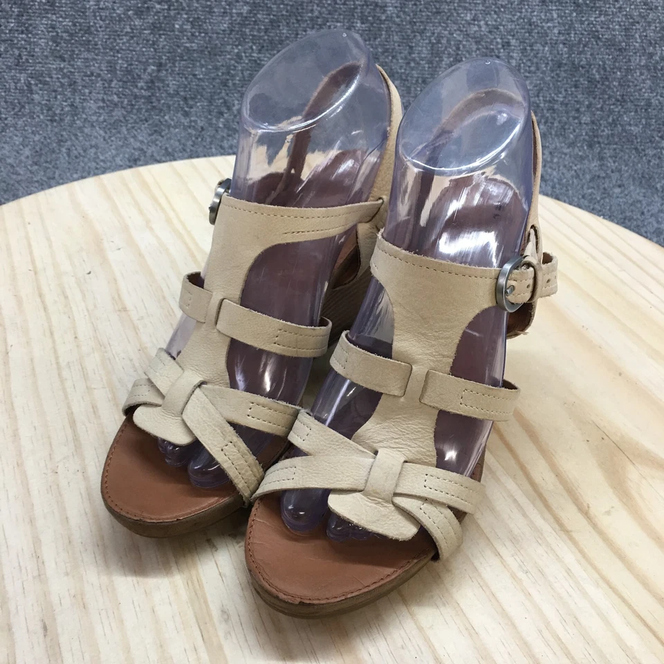 Tacones Franco Sarto Mujer 7 M Honouras Tirantes Gladiador Cuña Cuero Beige Foto 3 de 4