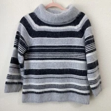 Rafaella Sweater Womens Medium Angora Hair Lambswool Pullover Stripes Gray