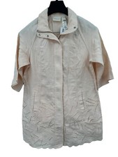 Chico's Eyelet 100 Linen Jacket Size 1 8 M Peach Pink Topper 3/4 Slv Zip 149