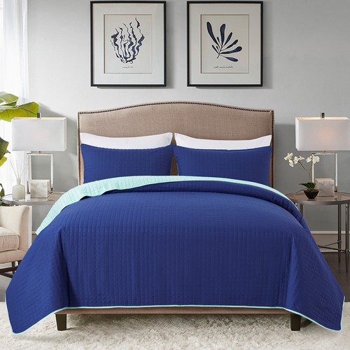 Reversible Quilt Set 3-Piece Queen King Size with Pillow Shams for All Season - Picture 29 of 37