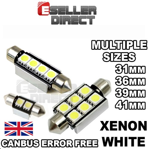 CAR LED BULBS ERROR FREE CANBUS 31/36/39/41mm WHITE FESTOON INTERIOR - Afbeelding 1 van 9