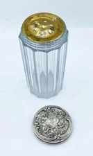 Antique Victorian Crystal Dresser Talcum Powder Jar w/ Sterling Repousse Cap