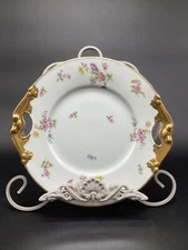 L. Bernardaud & Co. Limoges France Porcelain Gilt-Handled 10” Cake Plate Floral