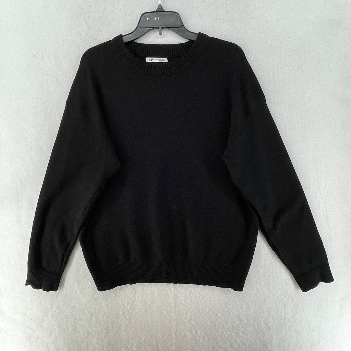 Zara Sweatshirt Women's Sz Large Black Crew Neck Ribbed Knit