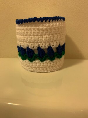 Toilet Paper Tissue Cover New Royal Blue Tulip Flowers with Green Leaves