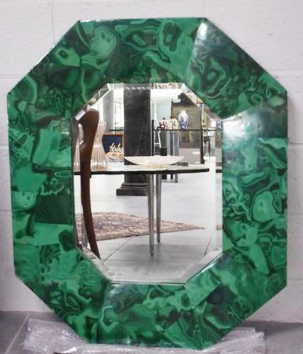 Elegant Look Malachite Gemstone Top Mirror Frame Gemstone Inlay Mosaic Home Deco - Picture 4 of 7