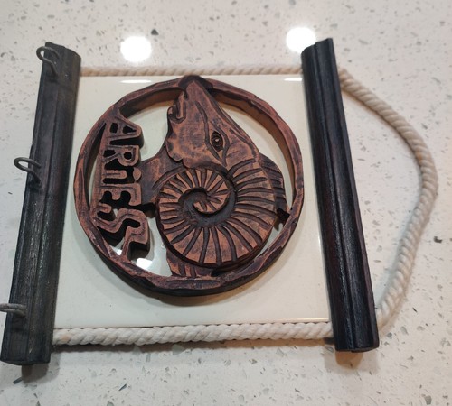 Horoscope Aries Carved Wooden Rustic Wall Decor Key Hanger Hook Holder Organizer - Picture 5 of 12