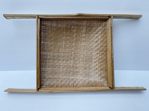 Vintage Thai Handicraft Bamboo & Rattan Strainer With Handle Square Shape 12X12" - Picture 7 of 24
