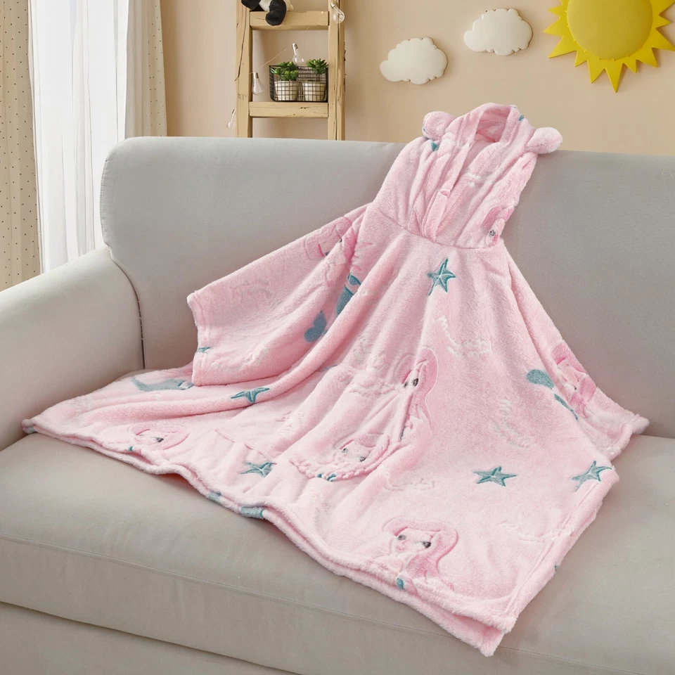 Glow in the Dark Kids Hoodie Blanket for Wearable Hooded Sweatshirt, Mermaid - Image 3 of 4