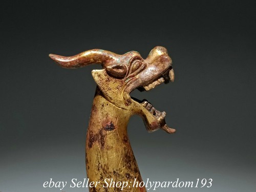 6" Antique Chinese Bronze 24K Gold Gilt Fengshui 12 Zodiac Year Dragon Statue - Picture 9 of 9