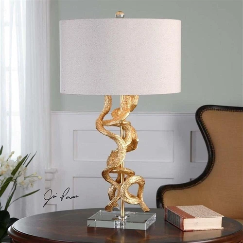 Uttermost Twisted Vines Modern Crystal and Metal Table Lamp in Gold/Oatmeal - Picture 1 of 4