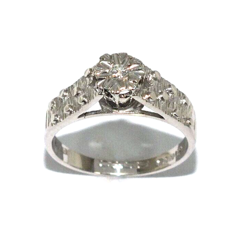 Ladies nicely crafted 9ct white gold vintage ring set with a diamond, UK size M - 第 1/9 張圖片