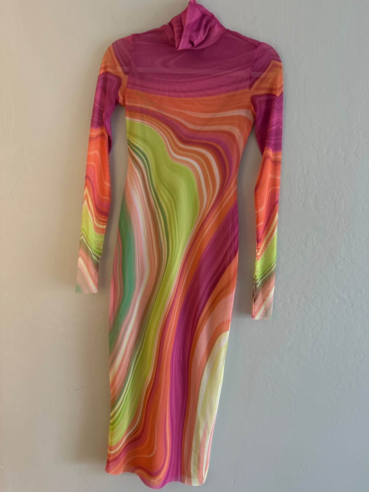 AFRM Abstract Spring Wave Bodycon Turtleneck Mesh… - image 1