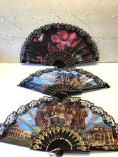 Vintage Folding Hand Held Fan Lace/ Fabric Folding Fan LOT