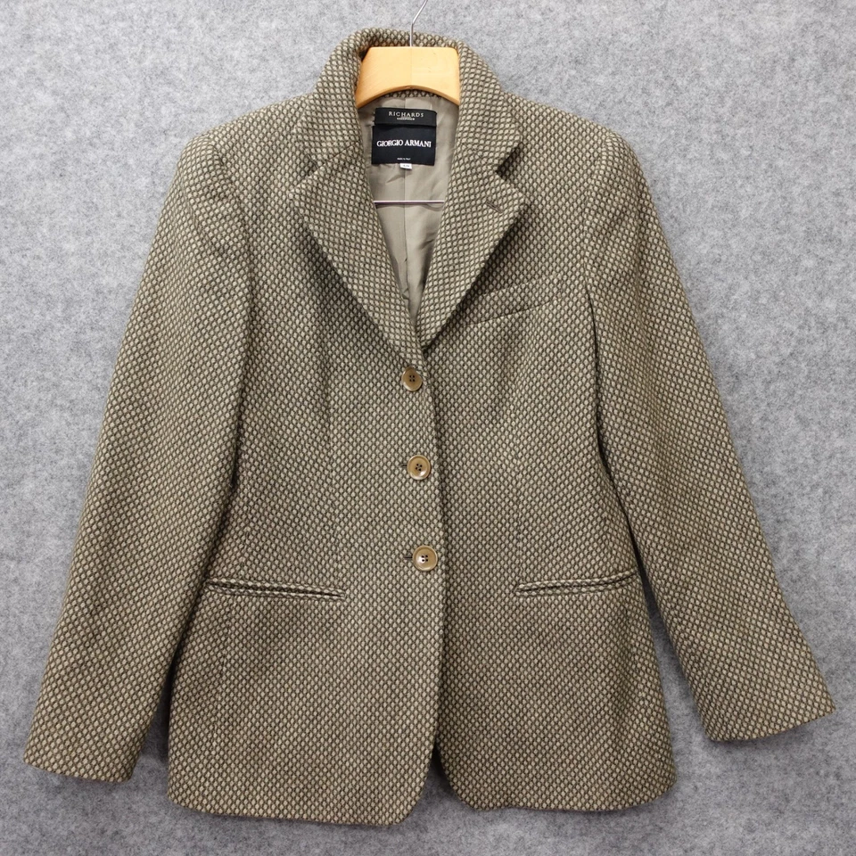Blazer Giorgio Armani Ojo de Pájaro Mujer 40 Beige Salvia S 4 Cachemira Delgado Italiano Foto 2 de 4