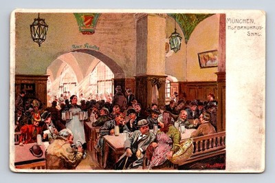 1908 Munich Hofbräuhaus München Beer Hall Interior Saal Postcard