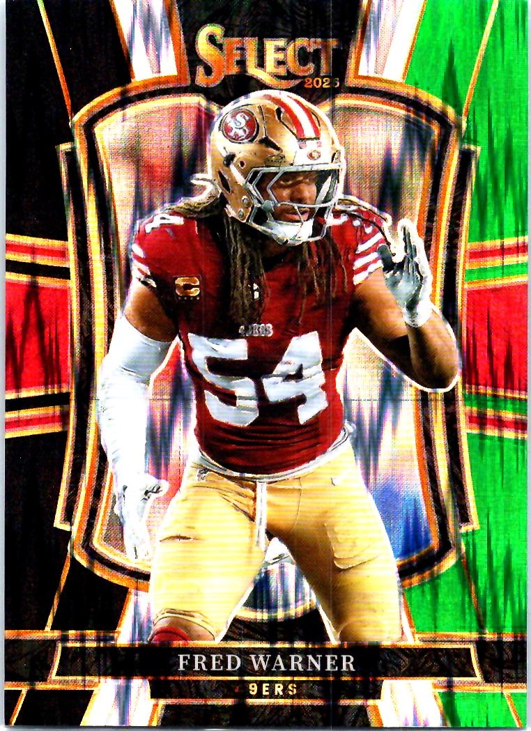 2025 Panini Select #118 Fred Warner Black and Green Prizm Shock