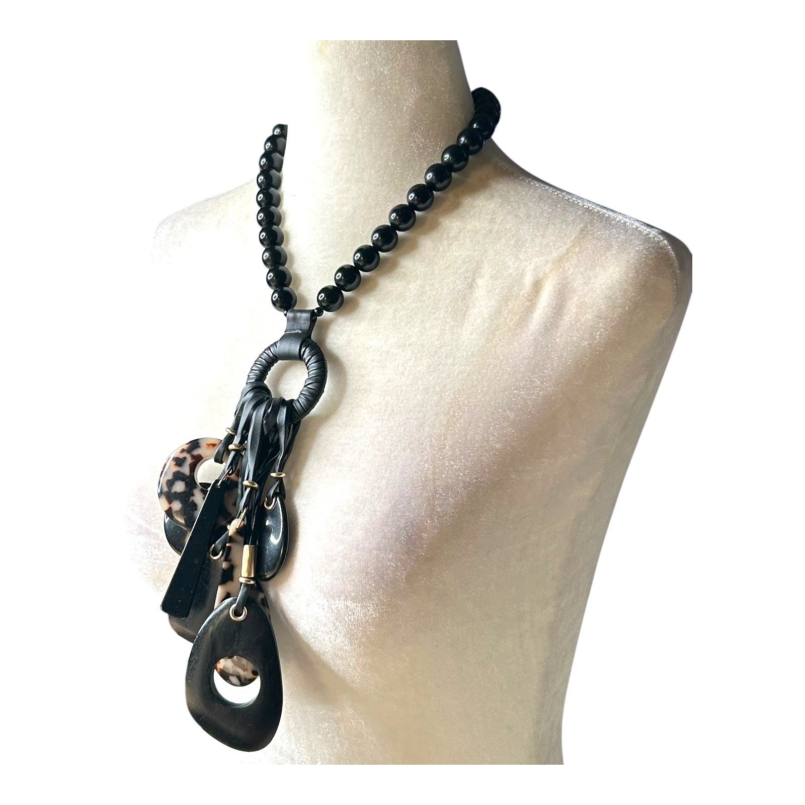 Chicos Black Beaded Large Statement Necklace with… - image 2