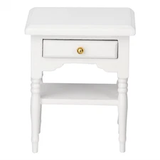 Bedside Table Furniture Wood Bedside Table 1:12 White Mini Bedroom Furnishing 